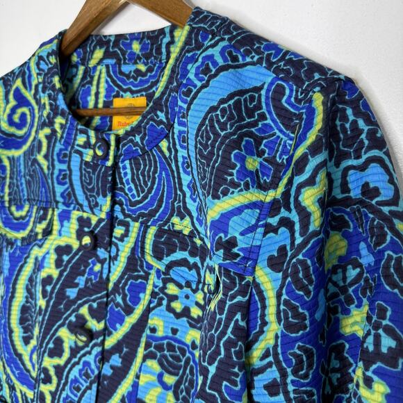 Ruby Rd Jacket Bright Art 16 Blue Green Yellow Paisley Button Up Lightweight Top - Picture 2 of 5